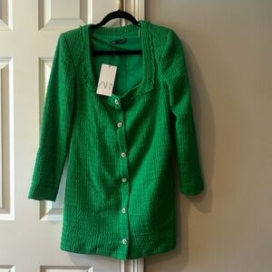 Zara green tweed mini dress size medium